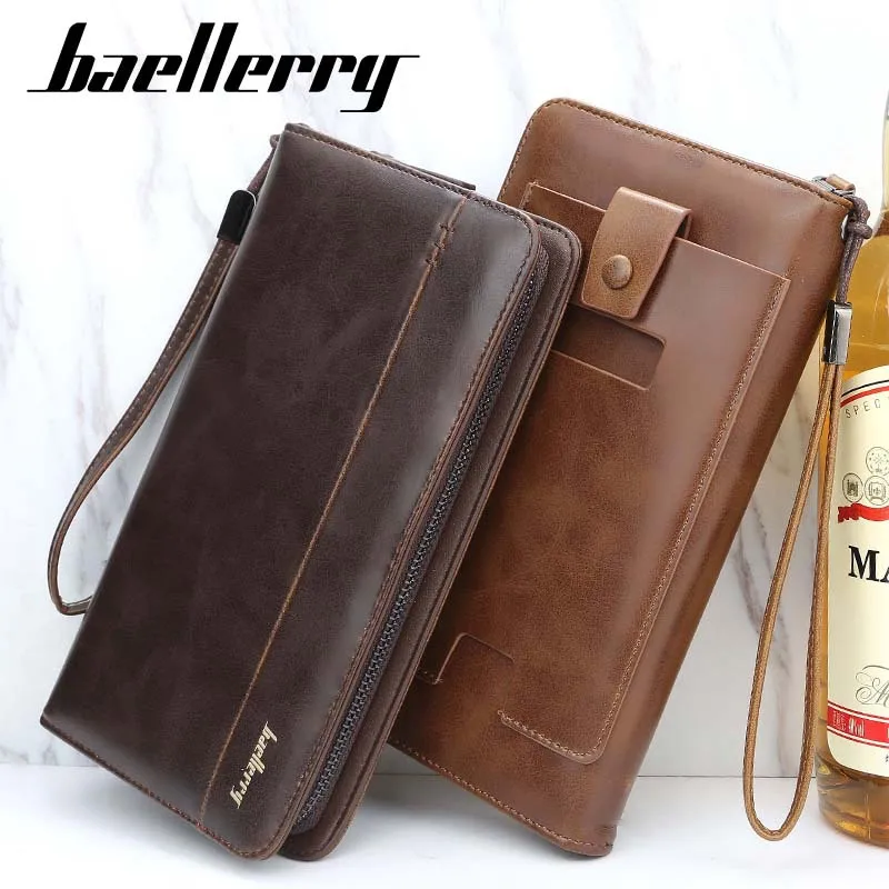 Baellerry Big Capacity Wristlet Clutch Wallets Men Leather Zipper Cell Phone Long Wallet Man Carteira Card Holder Male Purse NEW