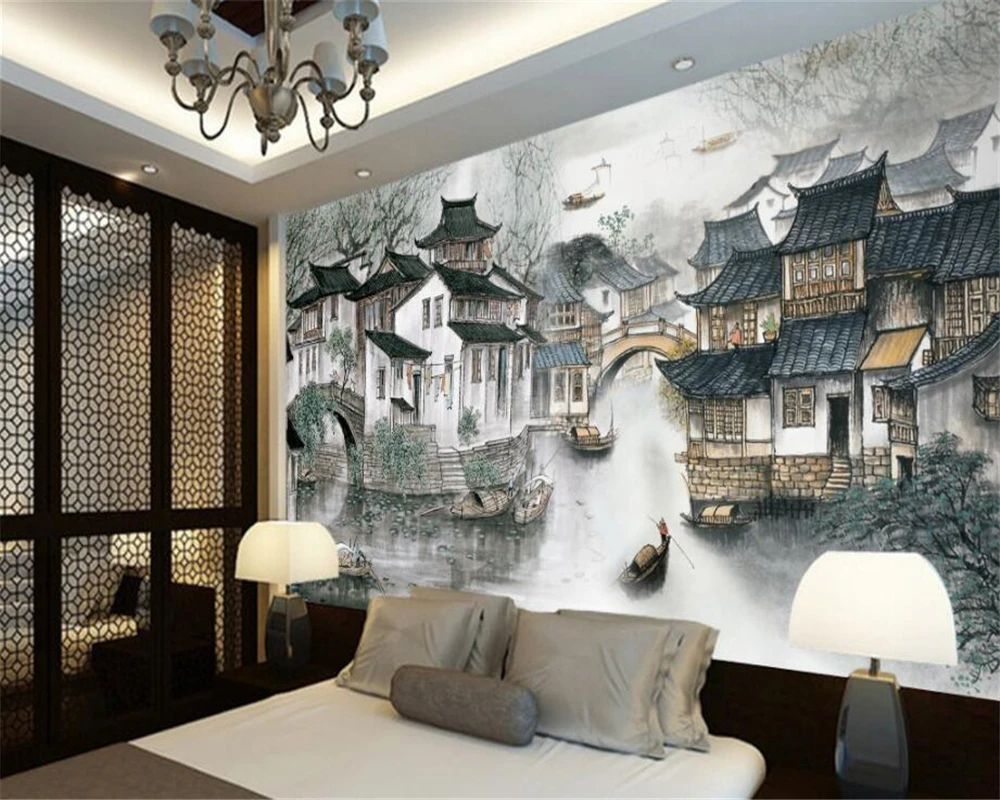 Обои для гостиной спальни украшения дома фрески обои Jiangnan водяная деревня