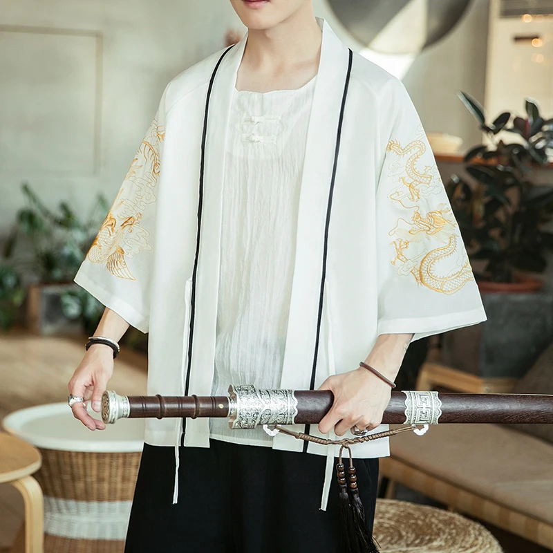 2021 Для мужчин кардиган куртки кимоно традиционный куртка Изготовленная с