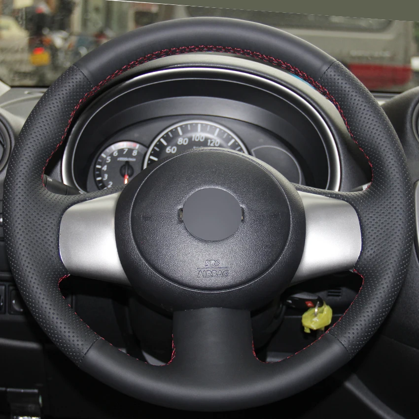 Черная кожаная ручная прошитая крышка рулевого колеса автомобиля для Nissan March Sunny