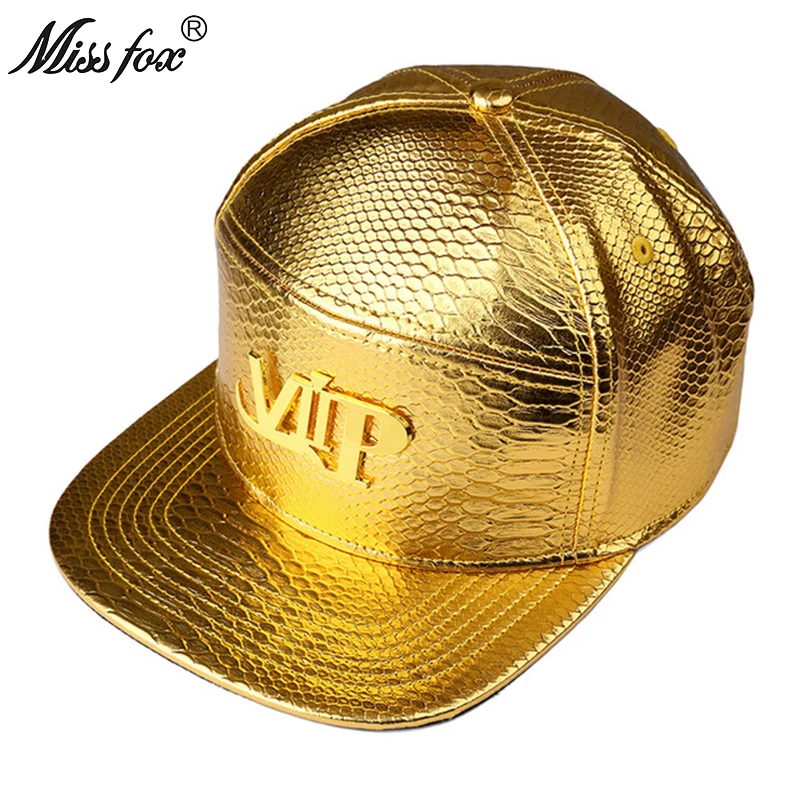Missfox хип хоп 18k позолоченные Vip буквы плоские поля с крокодиловым узором золотые