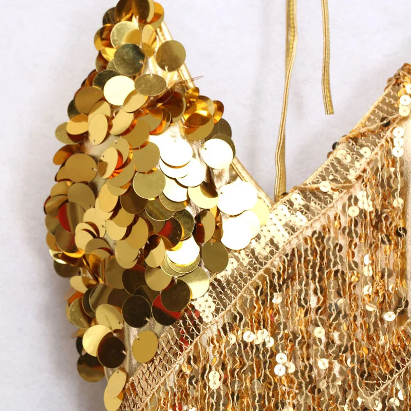 Блестящее платье с бахромой и V образным вырезом|Женские платья| |