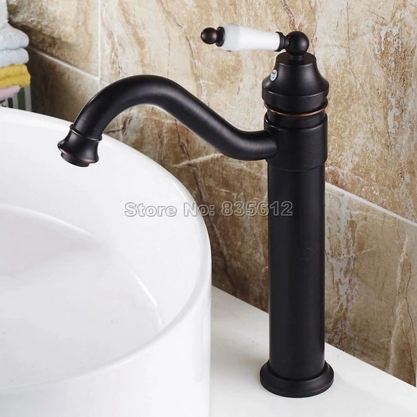 

Classic Black Oil Rubbed Bronze Single Hole Deck Bathroom Vessel Sink Faucet Ceramic Handle Kitchen Fauce Mounted t Wnf312