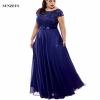 a line cap sleeve blue mother of the bride dress beaded lace women party gowns long chiffon ladies dress for wedding cm035