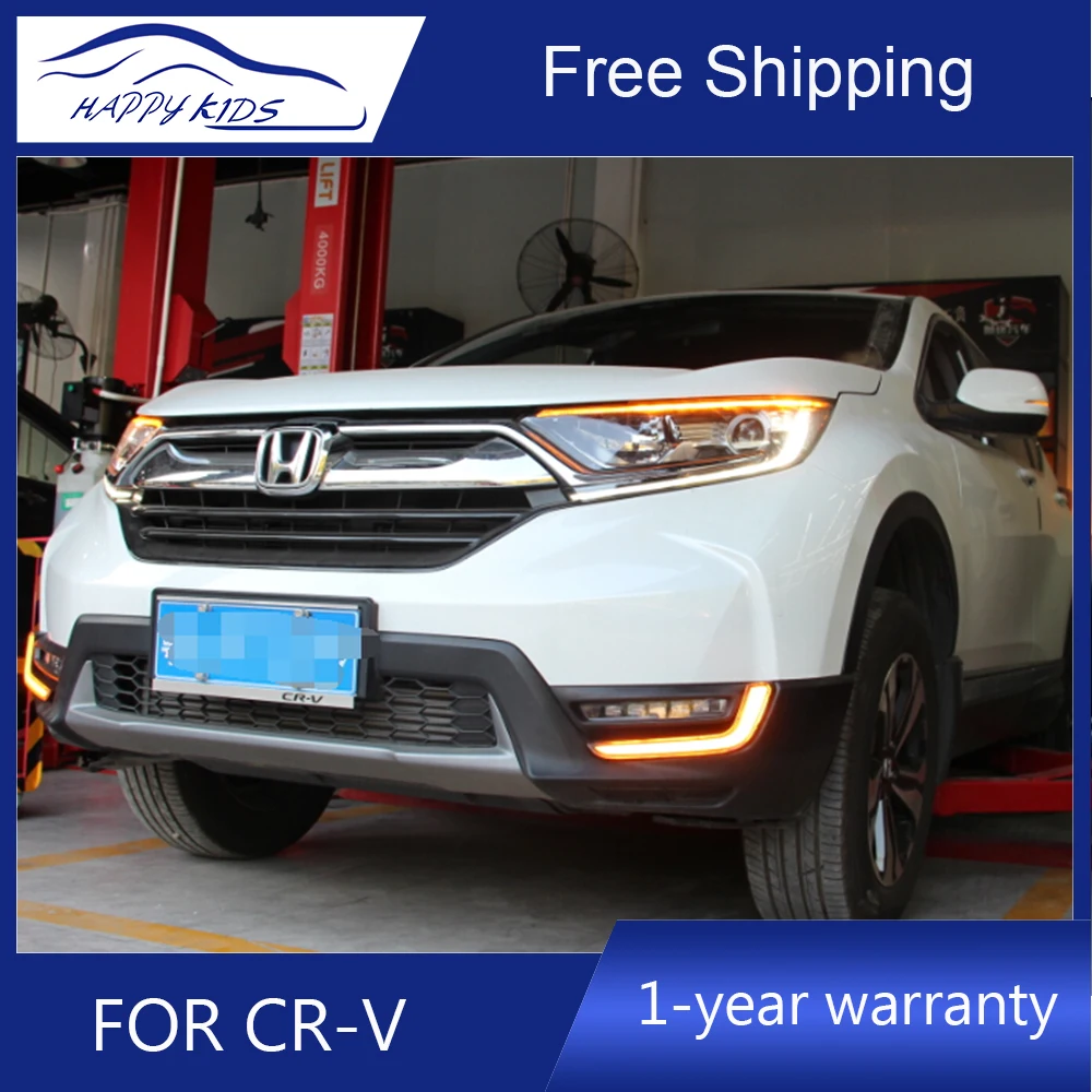 Автомобильный стилизующий светодиодный ДХЛ для Honda CRV CR-V 2016-2018 светодиодные светильники дневного хода 12 В водонепроницаемые с сигнальной противотуманной лампой.