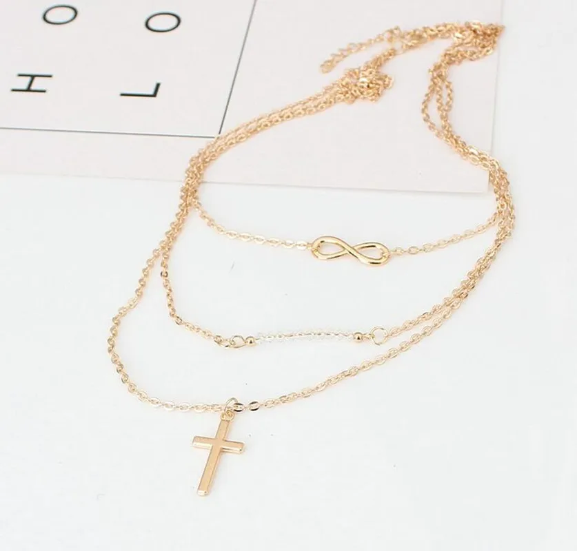 Женское многослойное металлическое ожерелье с 8 цепочками инвертированными