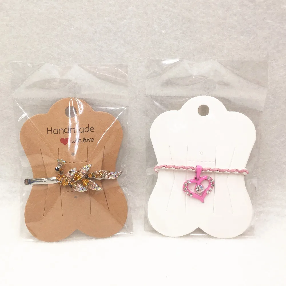 

100Pcs/Lot Creative Kraft Paper Hairpin Card Accessory Jewelry Display Packaging Hair Clip Holder 9.5x6.7cm +100Pcs Opp Bags Set