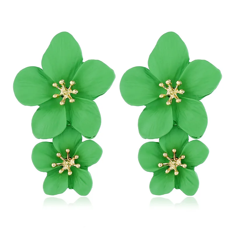 green Красные цветочные серьги для женщин, корейские летние серьги, металлические серьги с большими желтыми розовыми цветами, модные ювелирные украшения aretes - Окраска металла: green