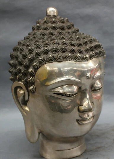 free shipping 12 Tibet Tibetan Silver Buddhism Fo Shakyamuni Sakyamuni Buddha Head Statue  Дом и