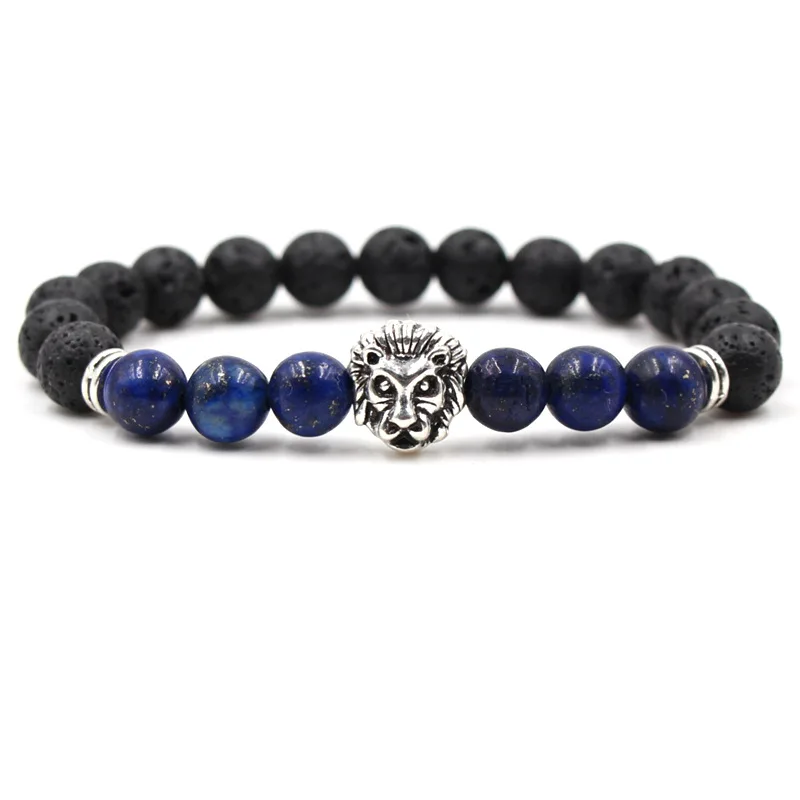 Для мужчин женщин jewelry Браслеты черная лава Исцеление природа камень лев Йога бисером мяч цепи браслет