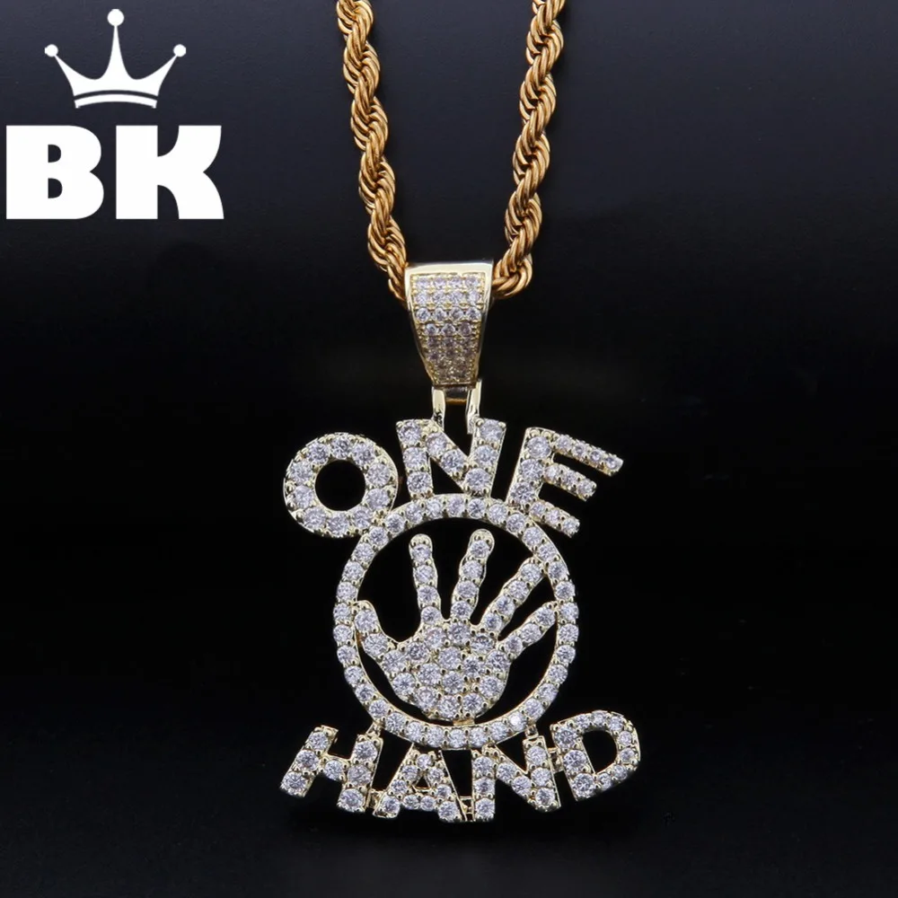 

THE BLING KING Custom One Hand Necklace Hip Hop Full Iced Out Cubic Zirconia gold sliver CZ Stone