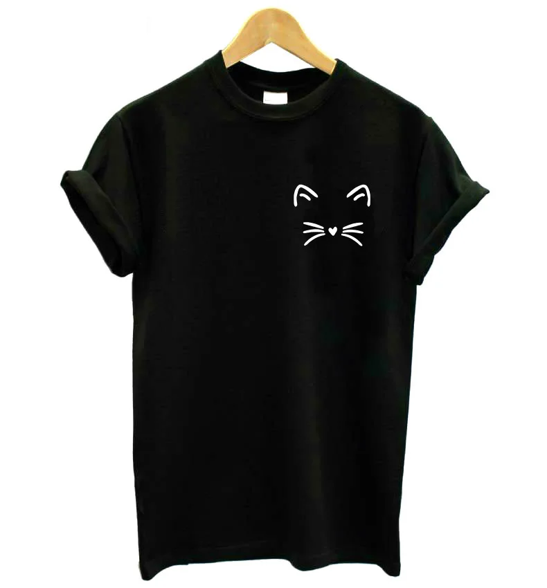

Женская хлопковая Футболка с принтом кота и карманом, Повседневная забавная футболка для девушек, хипстерская футболка Tumblr, Прямая поставк...