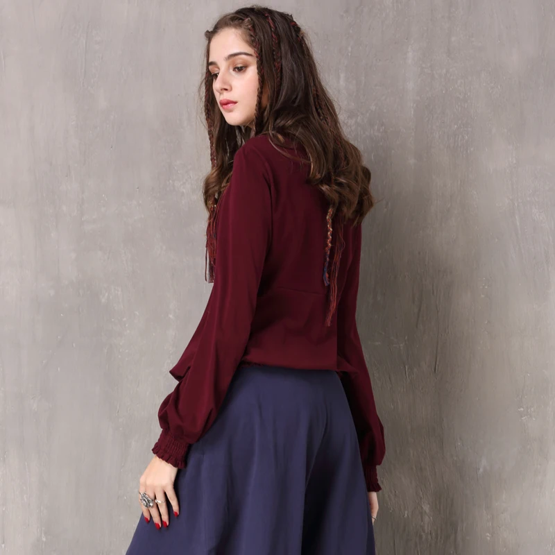 Женская футболка Yuzi. may Boho, новинка, хлопок, спандекс, топы с v-образным вырезом, винтажная вышивка, рукав-фонарик, свободные женские футболки B9237