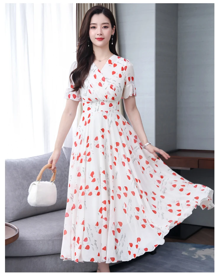 Лето г. Винтаж печати шифон Boho Белый миди платье 3XL плюс размеры элегантный для женщин Корейский макси платья вечерние пикантные пляжные