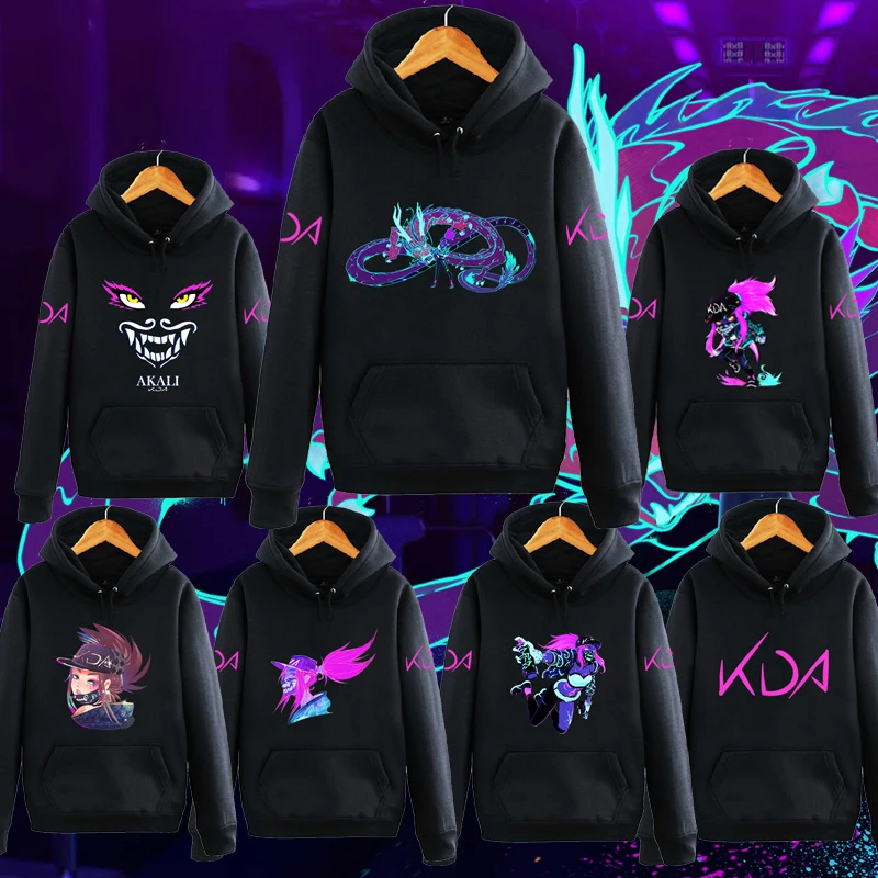Аниме! Толстовка LOL KDA akали в стиле хип-хоп для косплея Осень-зима модный топ