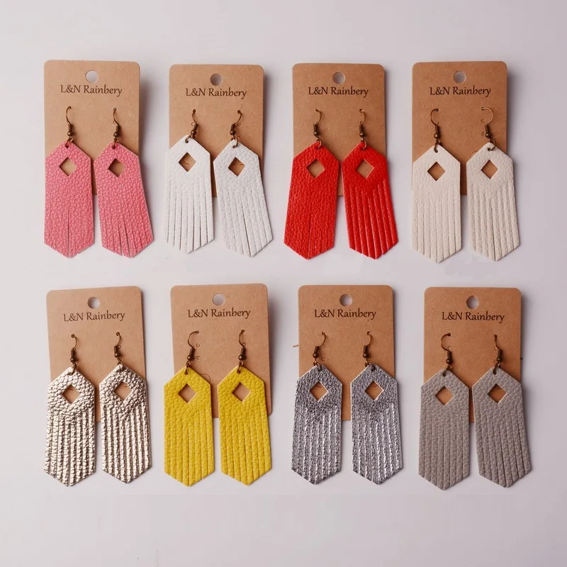 2019 New Style PU Leather Drop Earring Gold Fringed Dngle for Women Simple Cute Geometric Hollow Tassel Earrings Jewelry | Украшения и