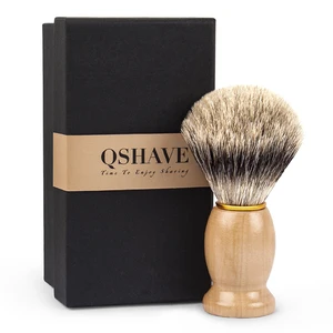 Мужская бритва Qshave Pure Badger Hair Razor Brush 100%, безопасная Классическая Безопасная бритва 10,3 см x 4,9 см коричневого цвета