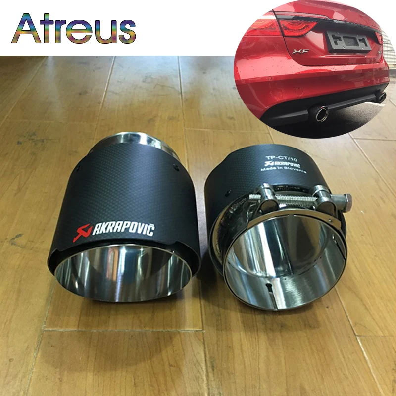 2 шт., углеродное волокно Akrapovic, выхлопная труба, глушитель, наконечники, крышка для Jaguar F-PACE XF XE, аксессуары 3,0 T 2,0 T TSI