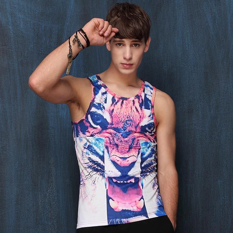 Для мужчин бака топ жилет 2018 лето 3D с принтом льва футболка Singlets рукавов Новый