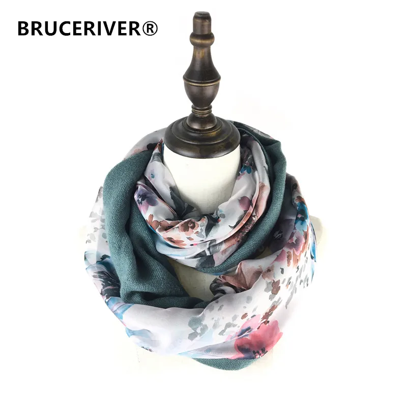 Bruceriver-bufanda de cachemira y seda Reversible para mujer, doble capa, bucle circular, infinito