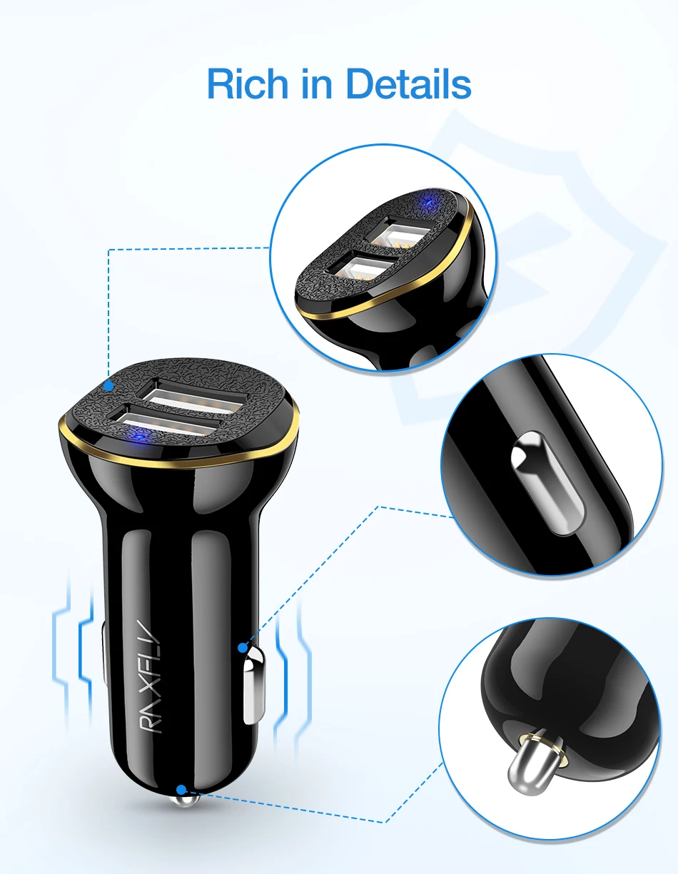USB raxfly автомобиля Зарядное устройство для iPhone samsung двойной 2 Порты светодио дный Дисплей USB Автомобильное Зарядное устройство для Xiaomi huawei зарядки телефона аксессуары