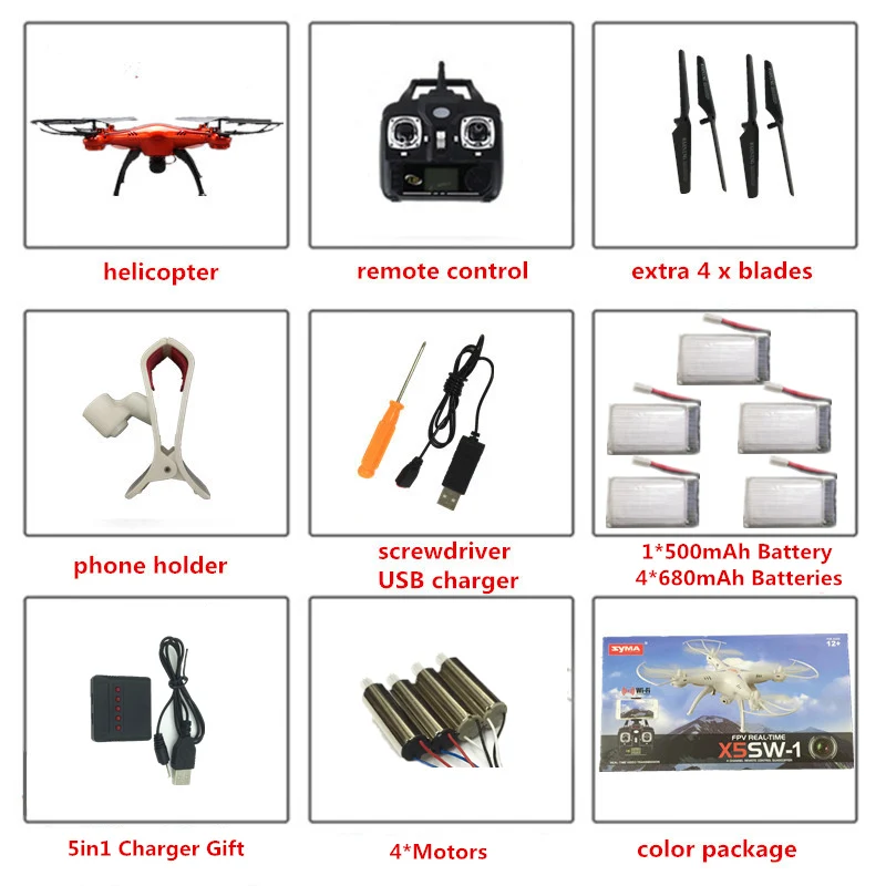 O6 Total 5 Batteries SYMA X5SW Радиоуправляемый Дрон с камерой FPV Квадрокоптер с камера-ручка Дрон 4CH RC Вертолет VS SYMA X5C H31 - Цвет: O6 Total 5 Batteries