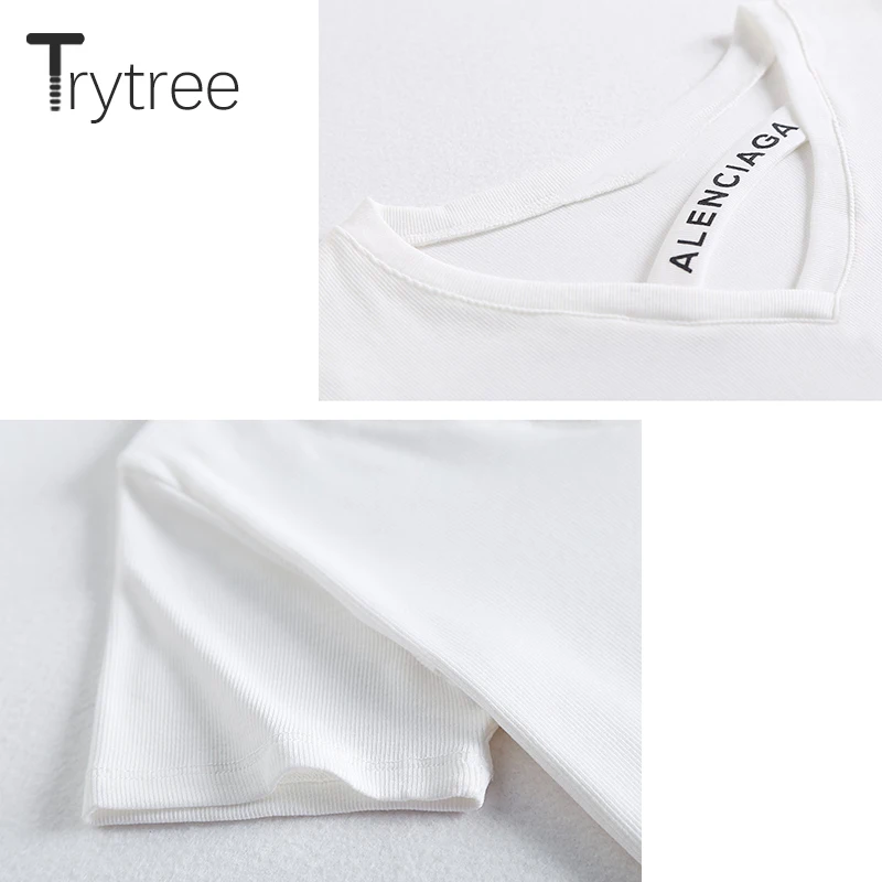 Летняя Повседневная Женская однотонная белая футболка Trytree с V образным вырезом