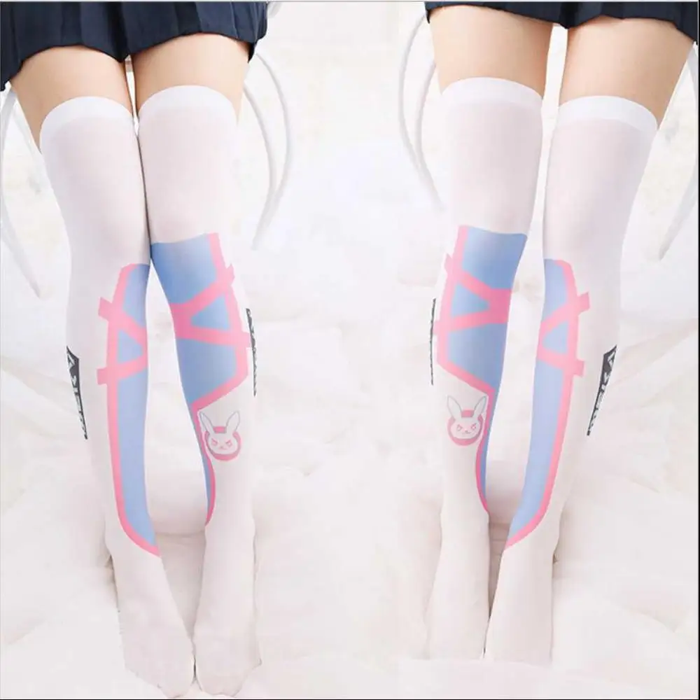 Летние тонкие чулки 1 пара для косплея OW D.va, удобные чулки на резинке из игры для кавайной девушки, милые Dva чулки выше колена - Цвет: DVA Print 1