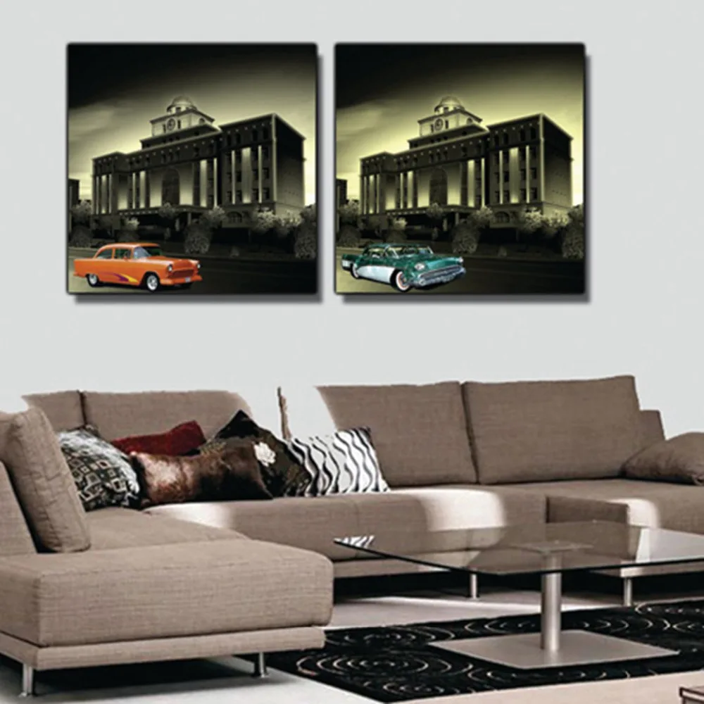 2 шт. без рамки бесплатная доставка Печать на холсте двухэтажный автобус ragtop Маяк