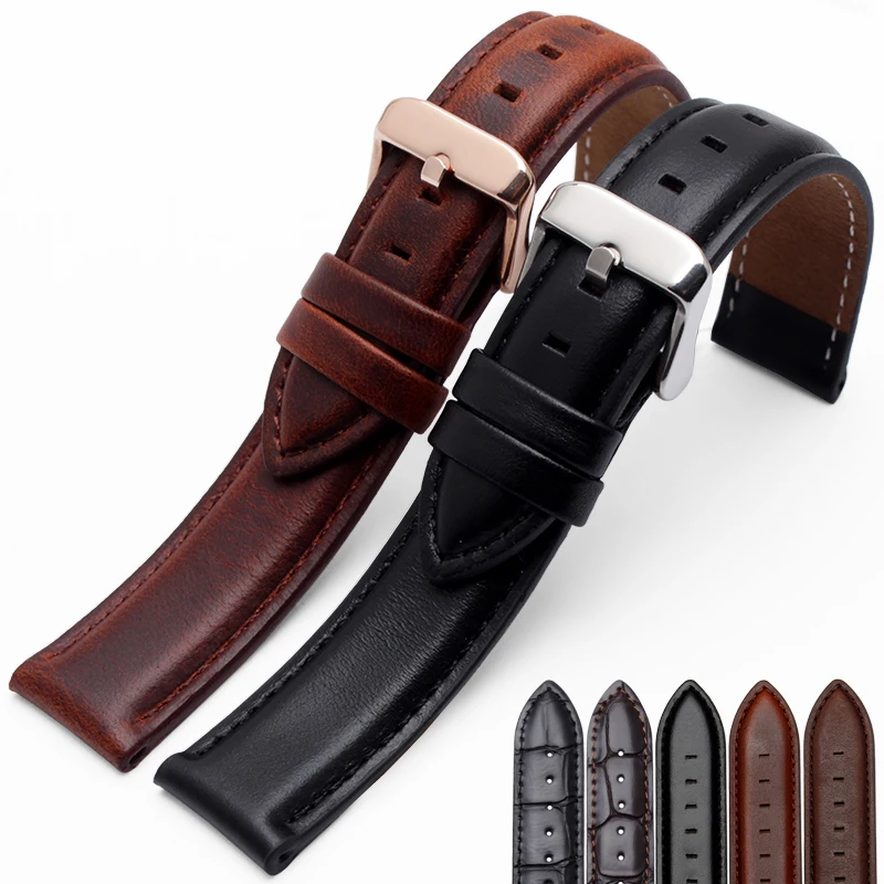 

High quality Genuine leather watchband 17mm 18mm 20mm leather watch strap with butterfly buckle