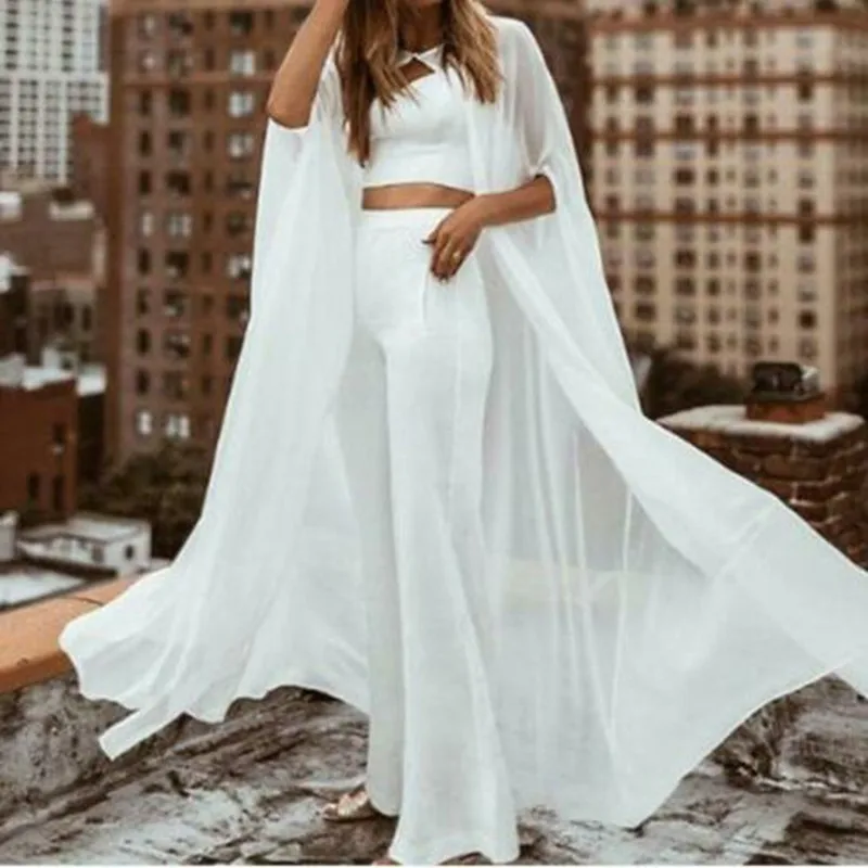 

New Ivory White Wedding Cape Chiffon Long Floor Length Bridal Shawl Jacket Accessories Custom Made Jackets