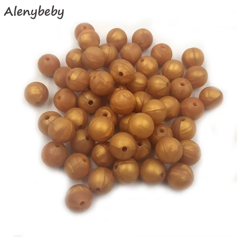 Metallic gold 100 шт., для пищевых продуктов круглые силиконовые бусы 15 мм детский аксессуар для прорезывания зубов игрушка DIY соска цепи уход детский прорезыватель BPA бесплатно - Цвет: Metallic gold