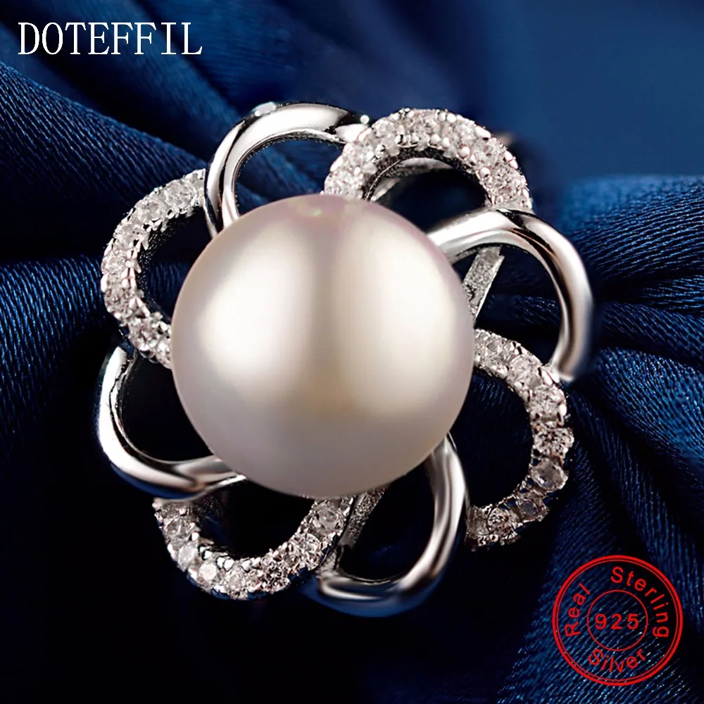 Женское кольцо из серебра 100% пробы с жемчугом 10 мм|silver jewelry|flower ringfashion rings women |