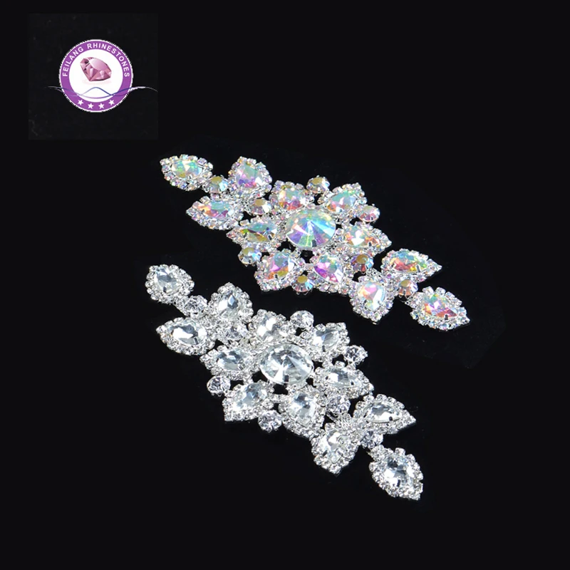 

2pcs 13.5x6.5cm Sewing AB Rhinestone Applique Glue on Crystal Corsage for Shoes DIY Dress Decoration