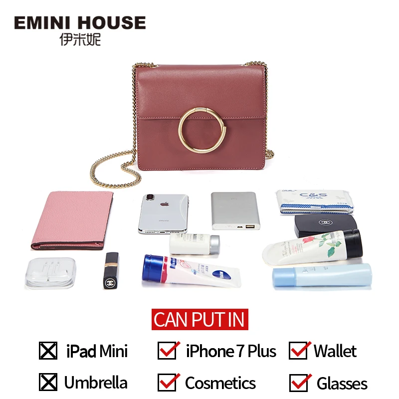 EMINI HOUSE женские сумки через плечо из спилка 2018 декорированные кольцом на цепочке
