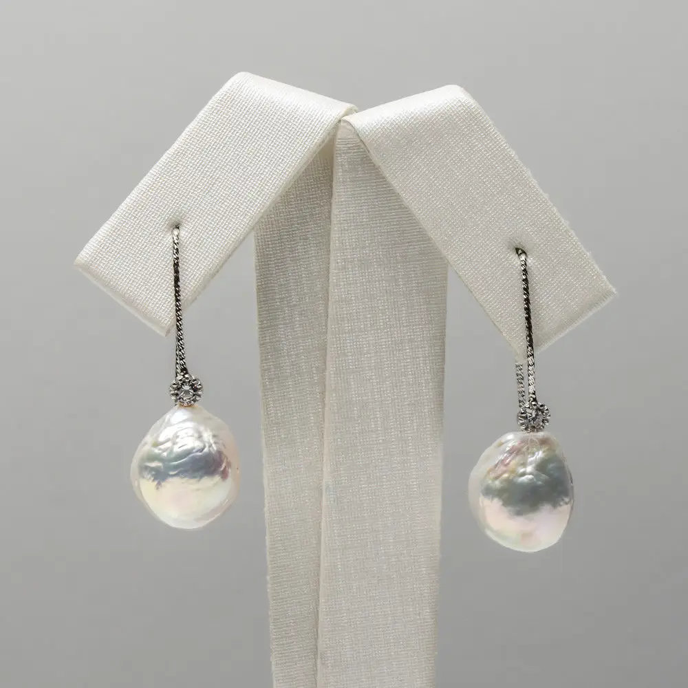 

11-12mm White Real Freshwater Kasumi Cultured Pearl Drop Earrings 925 Silver
