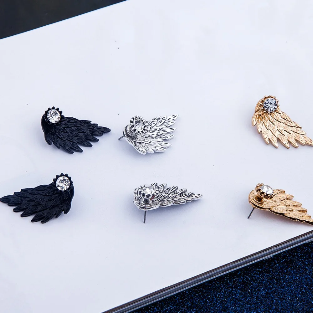 Back Stud Ear Earrings female Women's Angel Wings Rhinestone Inlaid Alloy Studs Party Jewelry Free shipping | Украшения и
