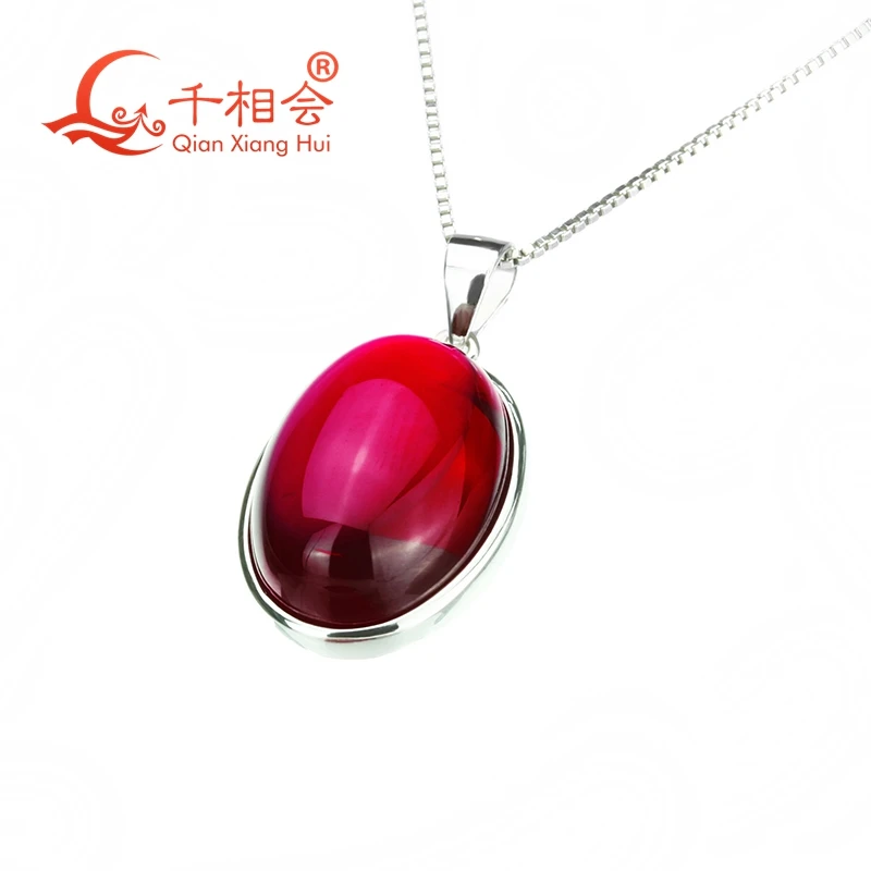 Овальная форма 5 # красный искусственный рубин Цвет корунда ожерелье с серебряной