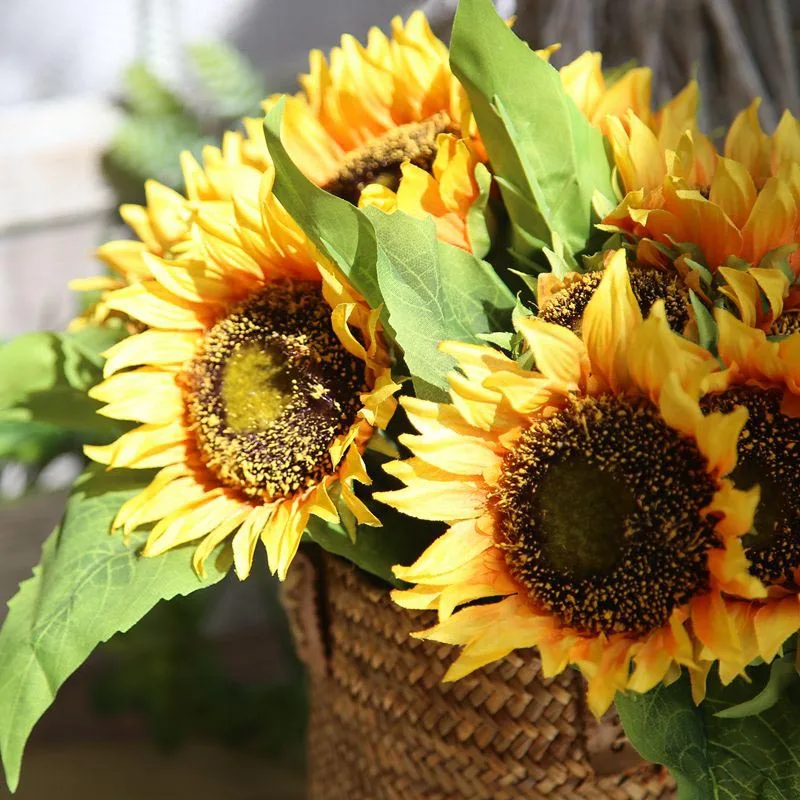 Осеннее украшение 7 голов желтый подсолнух шелк искусственные цветы букет для