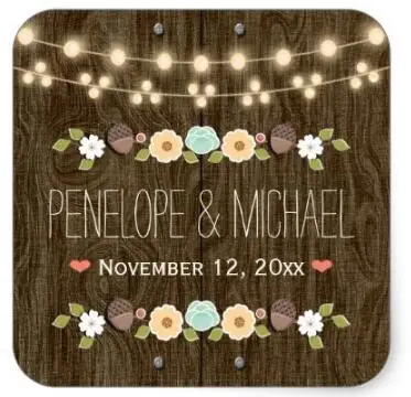 

1.5inch Teal String of Lights Rustic Fall Acorn Wedding Square Sticker