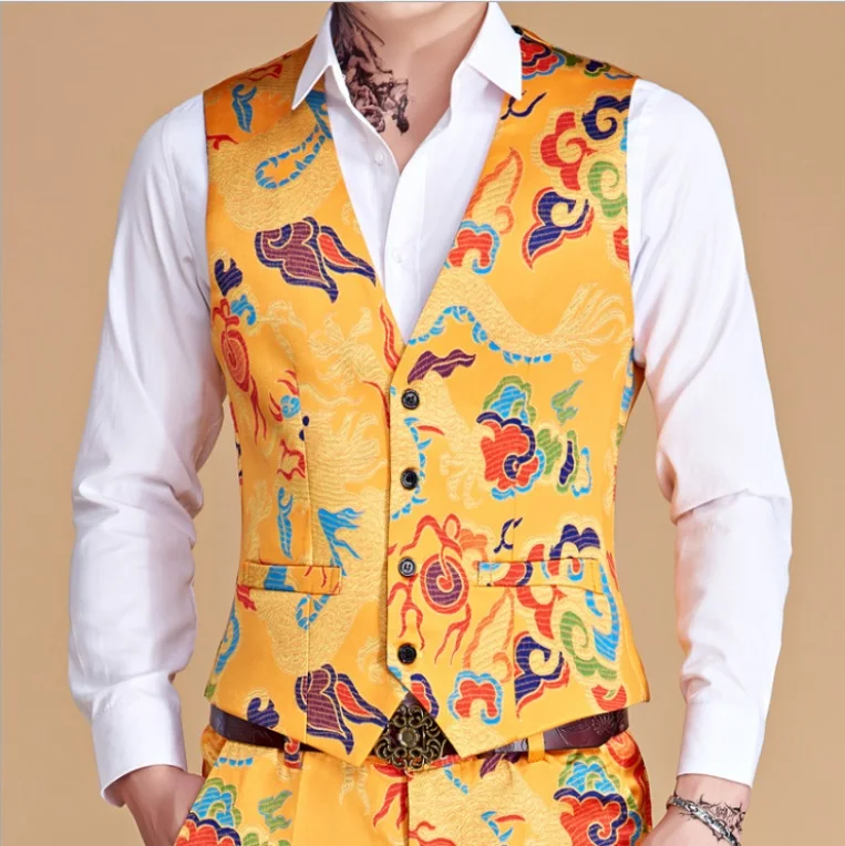 Мужской жилет с принтом модный рисунком певицы повседневное платье Приталенный