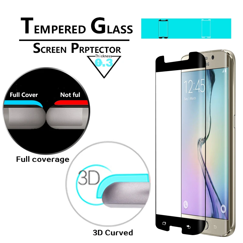 3D изогнутая закаленная стеклянная пленка с полным покрытием для Samsung S6 EDGE SM-G925F G9250