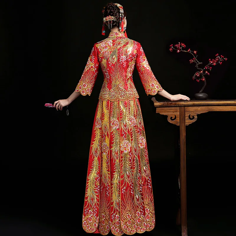 Новинка вышивка Феникс полная длина Qipao китайское традиционное изысканное