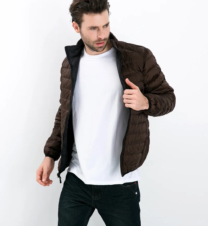 Мужская куртка на утином пуху двухсторонняя ультра легкий тонкий размера плюс