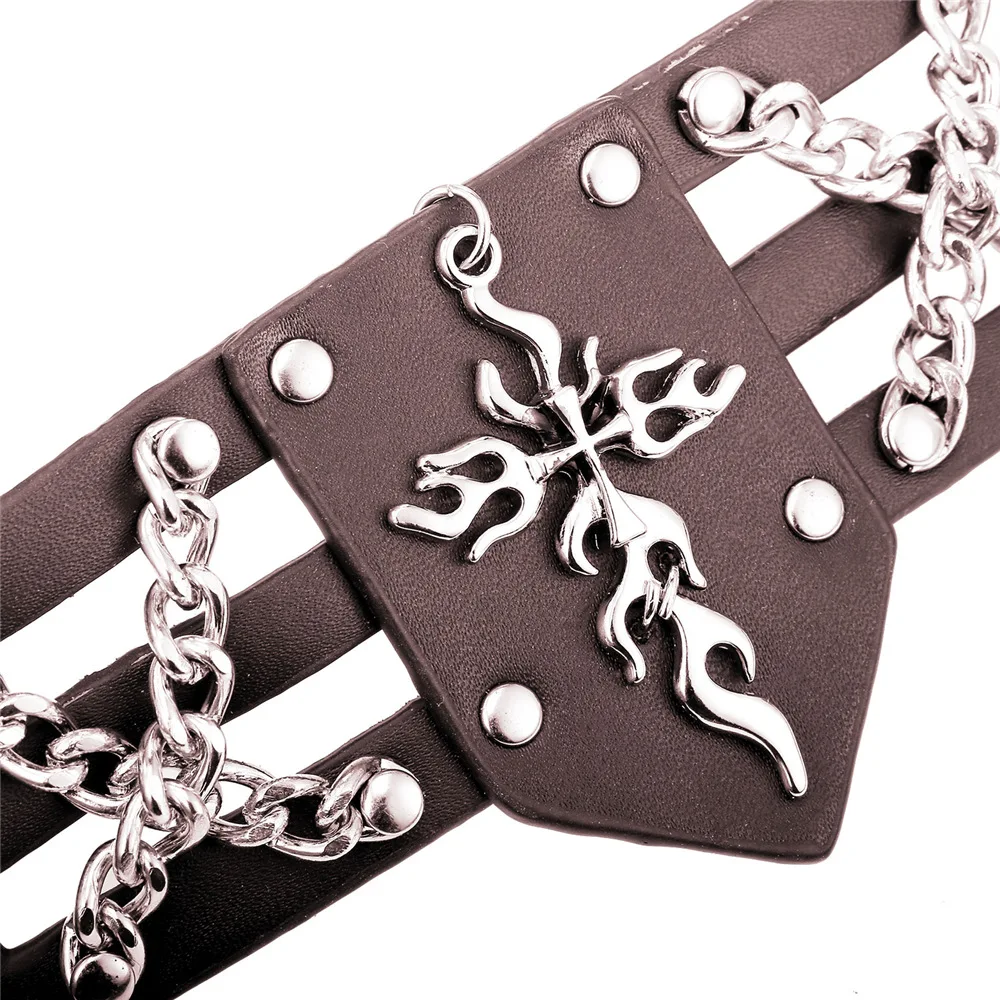 Мужской браслет из натуральной кожи многослойный Широкий Браслет-манжета