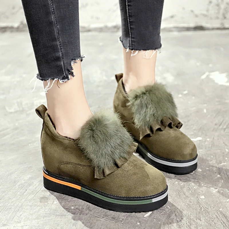 Новинка 2018 года зимняя женская повседневная обувь на танкетке осенние ботильоны