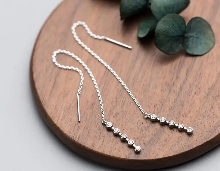1 пара 100% реального. 925 стерлингового серебра Fine Jewelry круглый белый камень CZ Нити