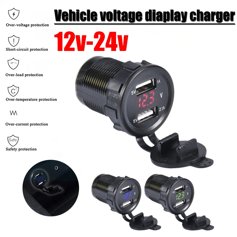 12 V/24 V зарядное устройство с двумя портами USB Автомобильное зарядное устройство мощность на выходе 5V для Pad телефоны автомобиль Лодка Караван мотоцикл Led свет измеритель напряжения