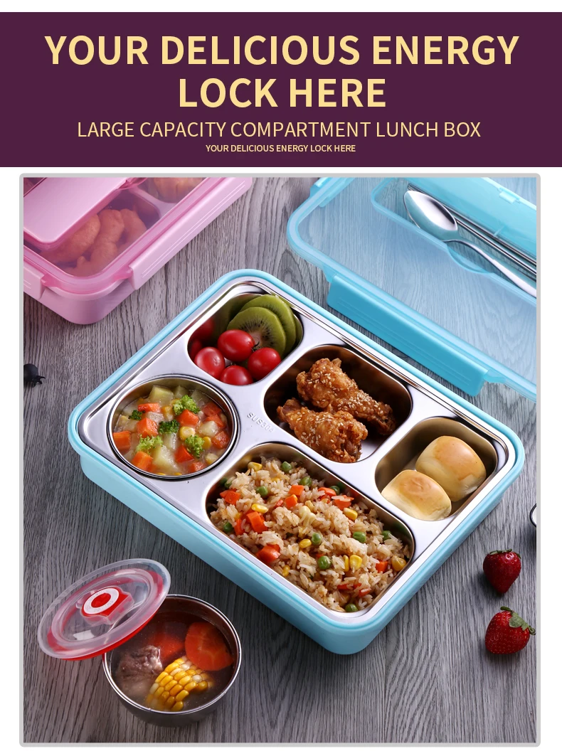 С закрытыми точками, Большой Вместительный bento ящик прямоугольных тарелок 304 изолированный Ланчбокс из нержавеющей стали