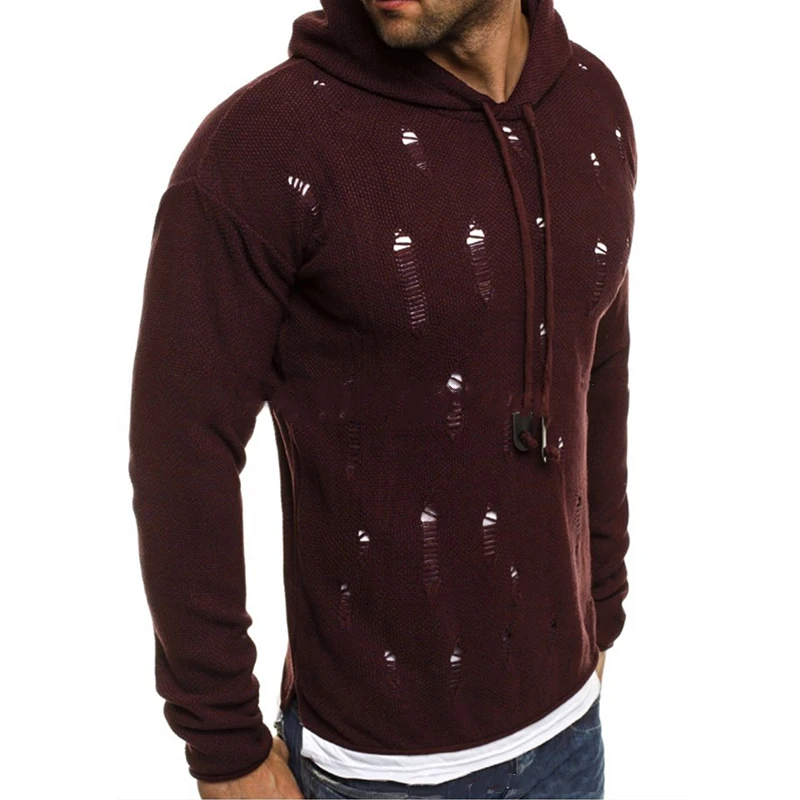 

Fashion Men Hoodies Brand Fashion Solid Color Sweatshirt Male Hoody Holes Hip Hop Autumn Winter Hoodie Pullover Plus Size 2X